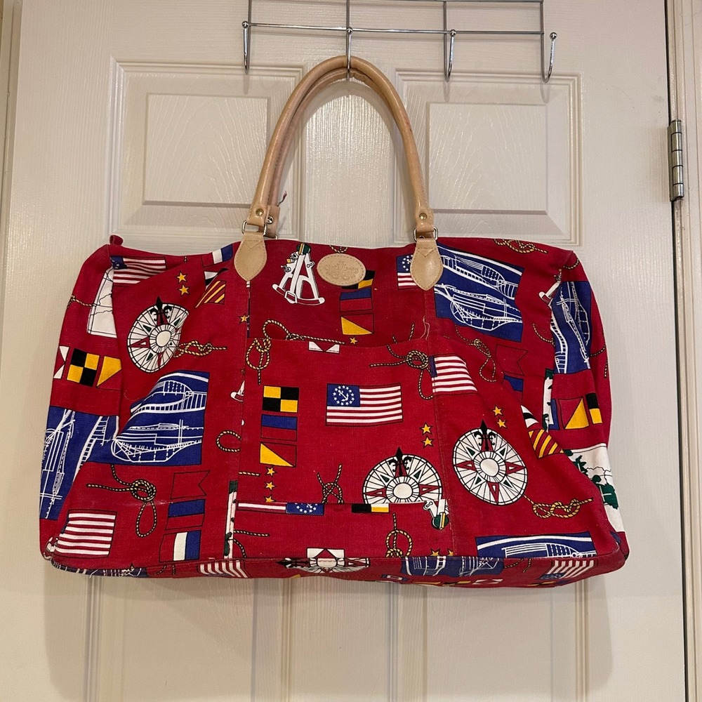 Accessory Works Red Nautical Canvas Weekender Bag Maritime Flag Travel Tote